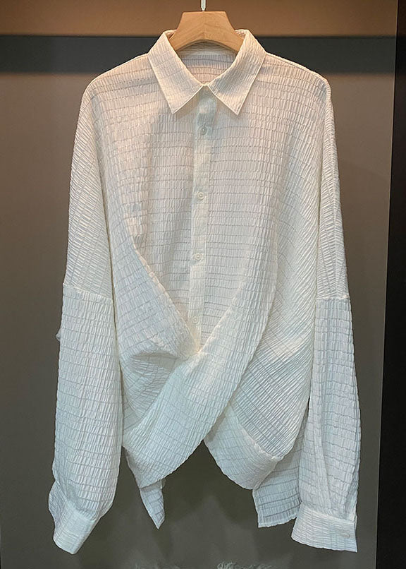 White Peter Pan Collar Plaid Cross Connection Shirts Full