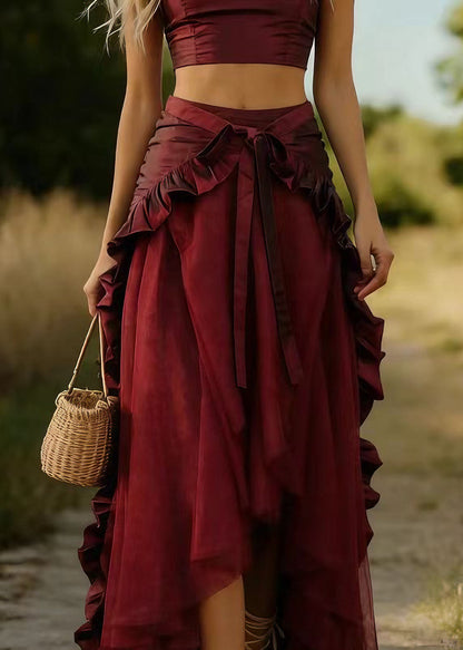 Mulberry Ruffled Patchwork Tulle Skirts Spring