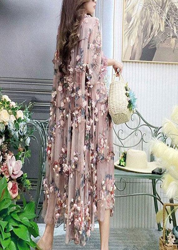 Modern Embroidered Ruffled Tulle Long Dress Lantern Sleeve Summer