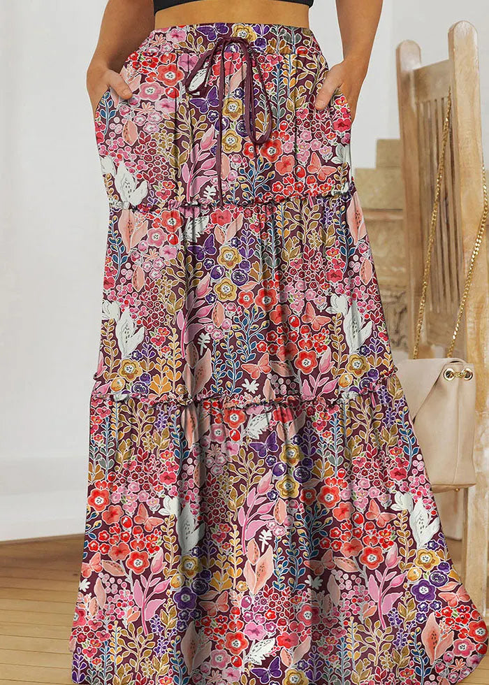 Ruffled Patchwork Pockets High Waist Maxi Skirt Summer
