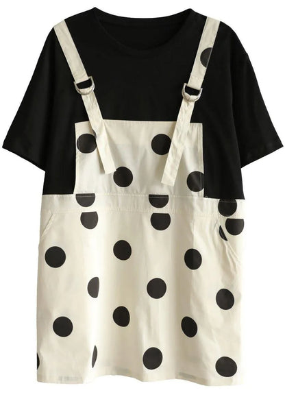 Black Patchwork Dot Summer Dresses Half Sleeve