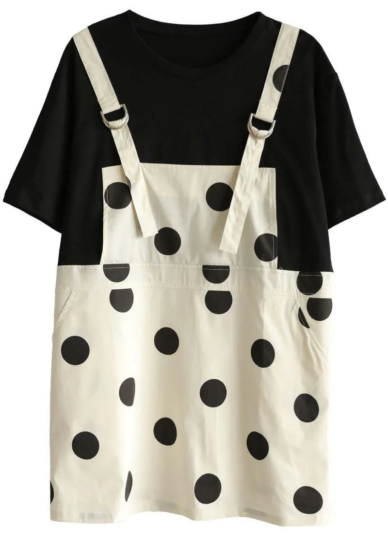 Black Patchwork Dot Summer Dresses Half Sleeve