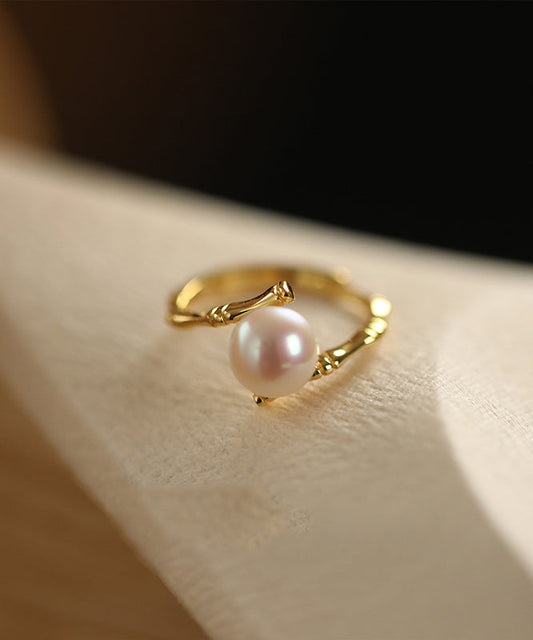 Gold Sterling Silver Alloy Pearl Open Rings