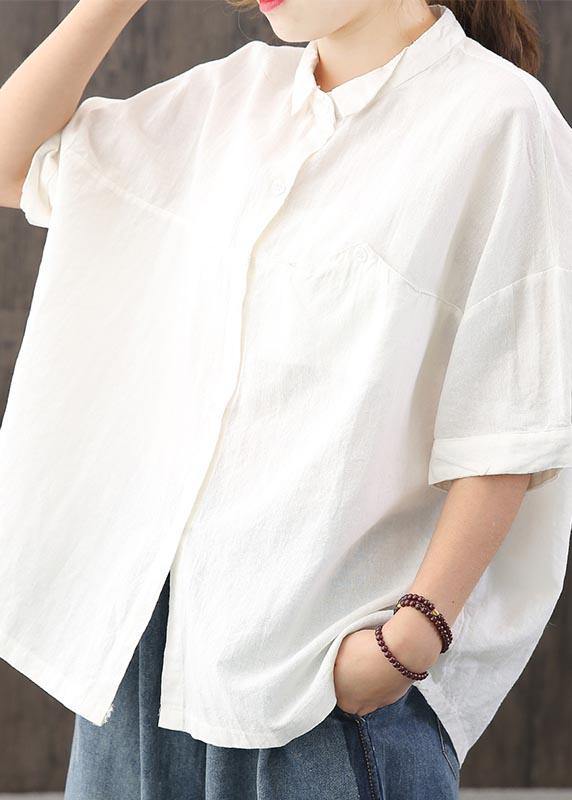 Organic White Asymmetrical Design Cotton Linen Top Summer