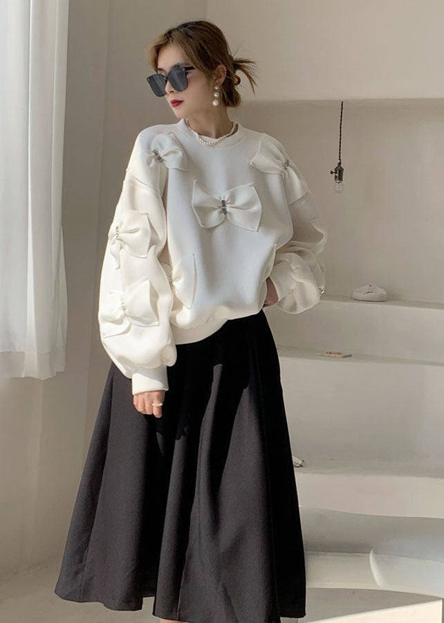White Puff Sleeve Cotton Loose Sweatshirts Top Spring