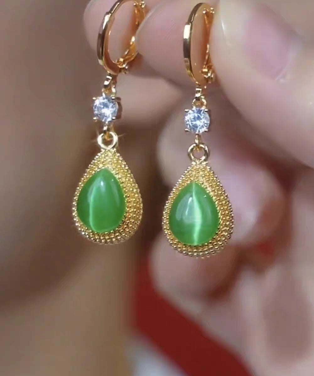 New Green Sterling Silver Overgild Zircon Jade Durian Drop Earrings