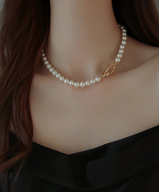 White Copper Overgild Pearl Gratuated Bead Necklace