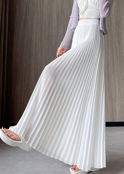 Simple White Wrinkled Elastic Waist Chiffon Pants Summer