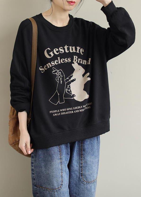 O Neck Spring Shirts Black Letter Blouses