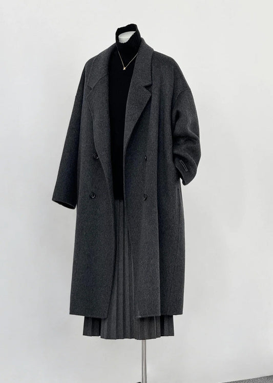 Dull Grey Oversized Double Breast Woolen Coat Outwear Winter