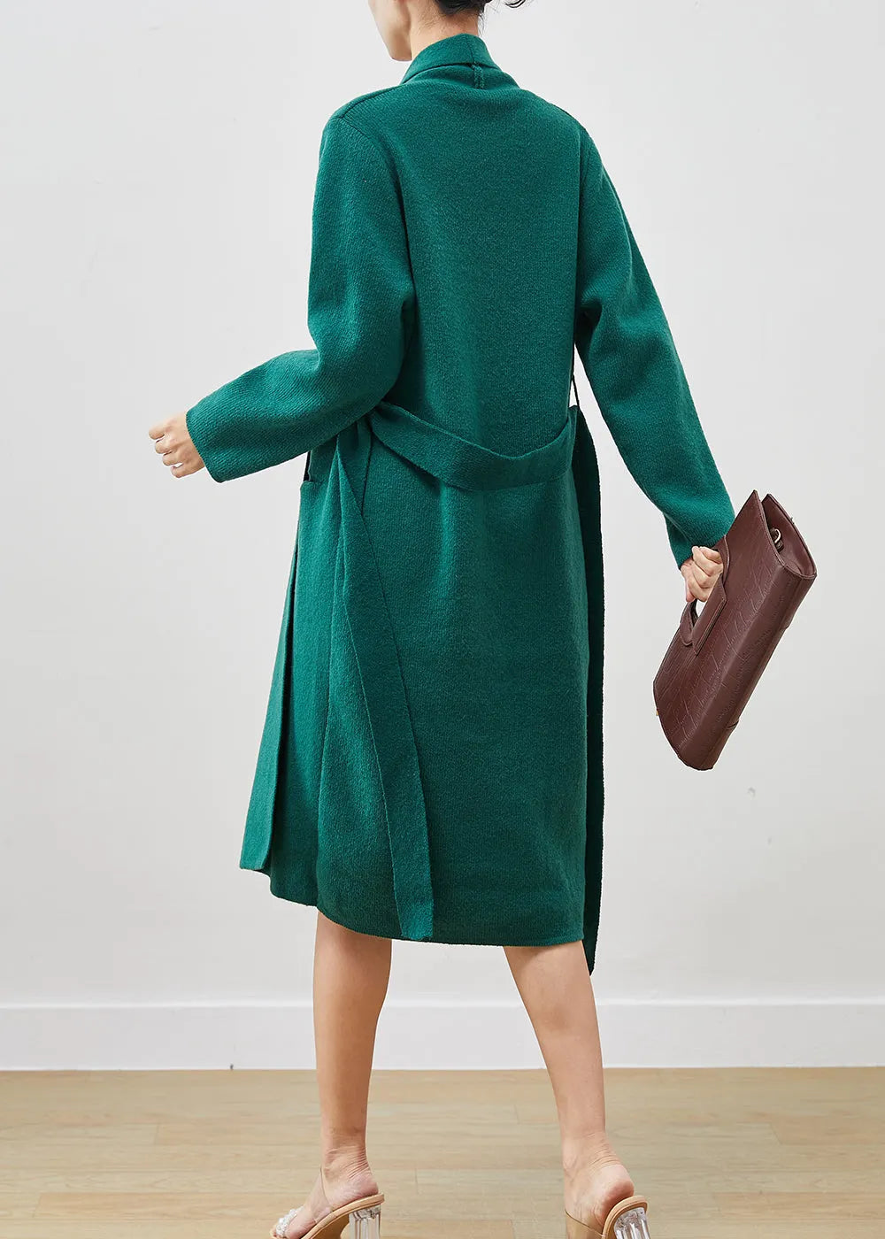 Blackish Green V Neck Thick Knit Sets 2 Pieces Winter