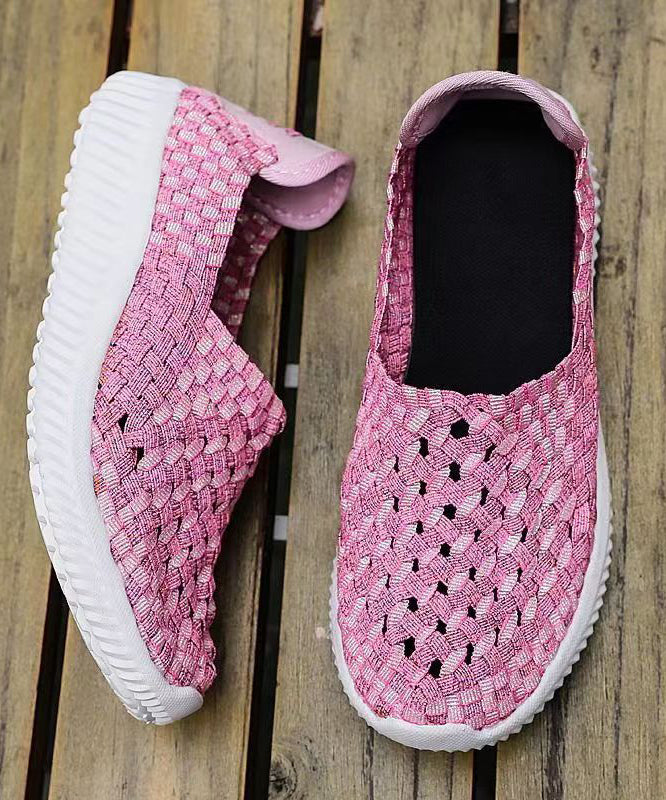 Pink Flat Shoes Knit Fabric Handmade Splicing