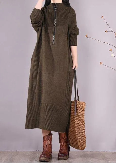 Chocolate Dresses Zippered Pockets Maxi Spring Dress