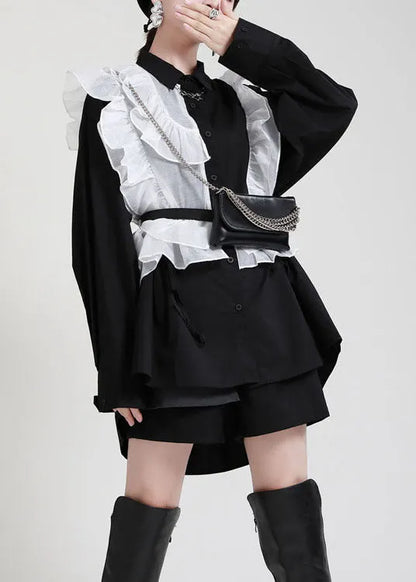 Royal Blue Ruffles Asymmetrical Shirt Dress-limited Stock
