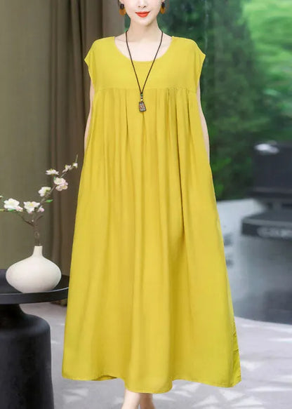 Green O Neck Wrinkled Patchwork Cotton Dress Summer