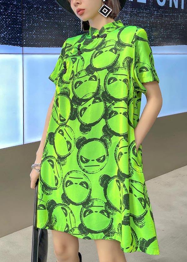 Fitted Green Print Oriental Dress Summer