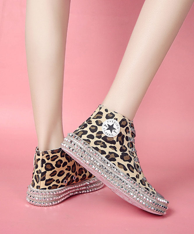 Leopard Print Flat Shoes for Rivet Cross Strap Splicing Flat Shoes for