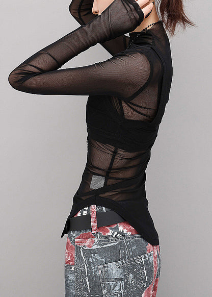 Club Black Hign Neck Slim Fit Tulle Two Pieces Set Fall