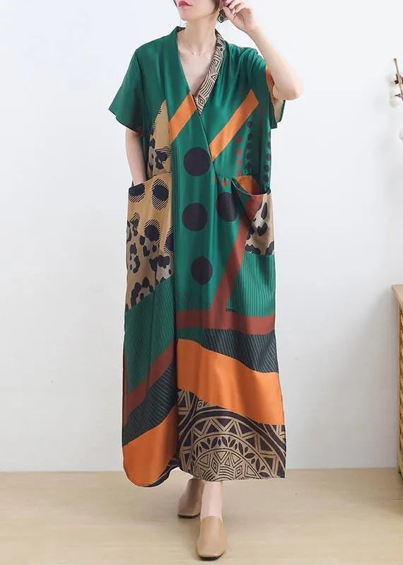 Mysterious Summer-art Green Ankle Dress Summer Chiffon Dress