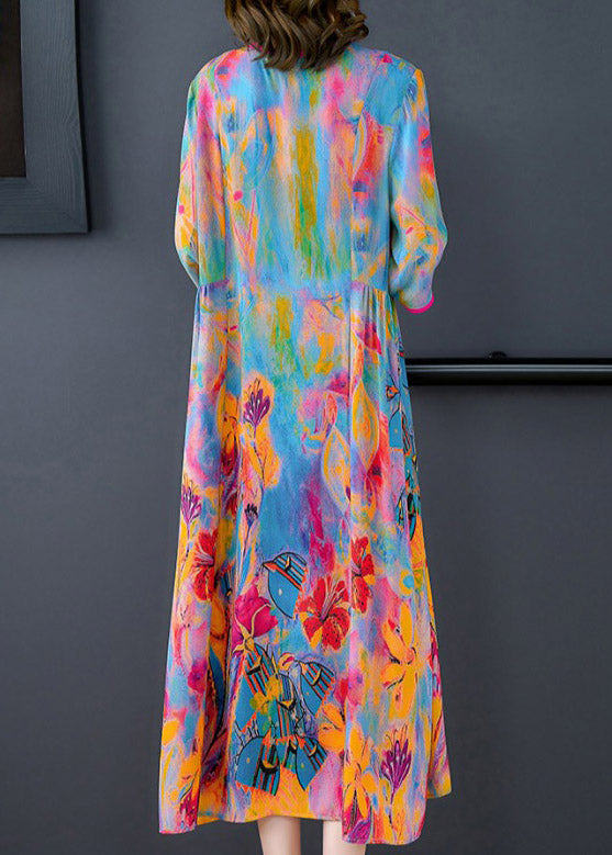O-neck Print Silk Dress Long Sleeve