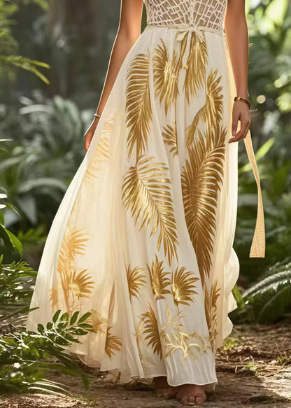 Golden Print Exra Large Hem Chiffon Vestidos Dress Summer
