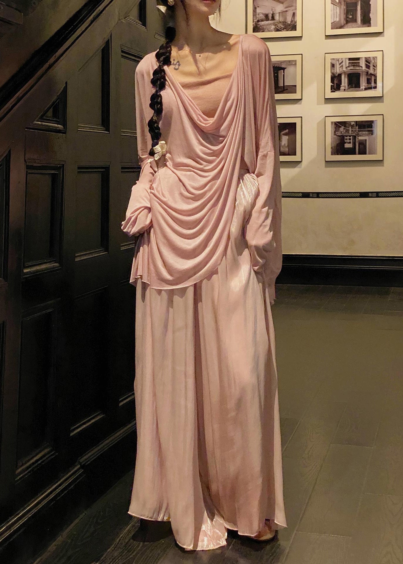 Style Pink Draping Cotton Two Piece Set Clothing Summer