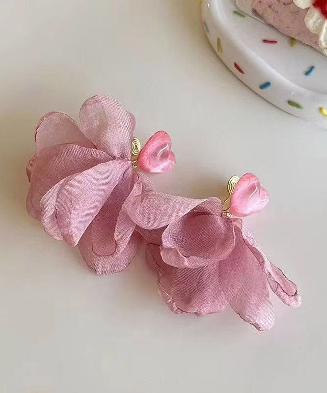 Pink Copper Overgild Acrylic Cloth Flora Stud Earrings
