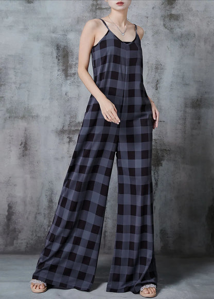 Dull Grey Oversized Plaid Chiffon Jumpsuits Summer