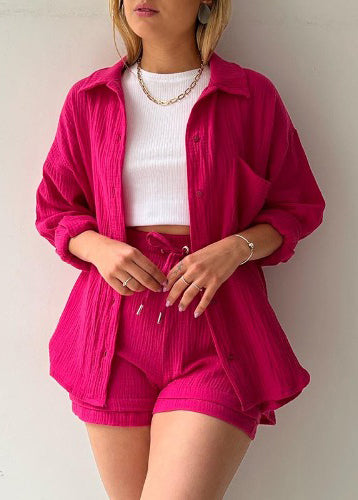 Green Oversized Pocket Cotton 2 Piece Outfit Summer