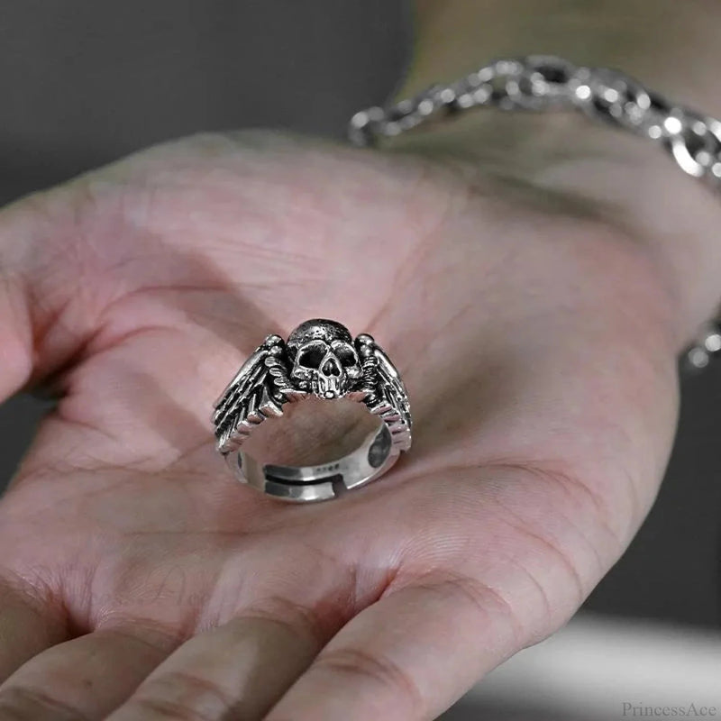 Wings Skeleton Head Dark Ring