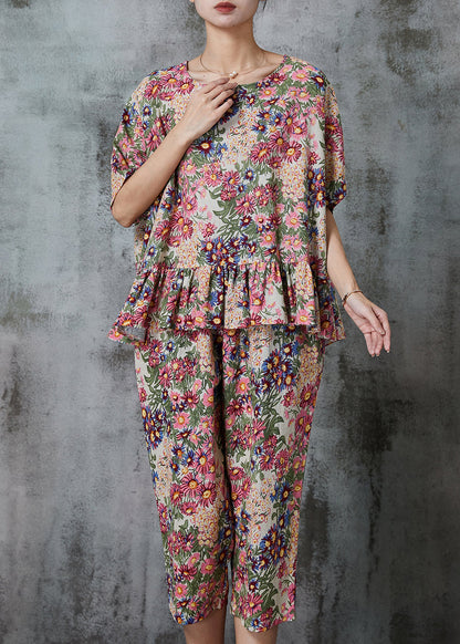 Apricot Print Cotton Two Pieces Set Summer
