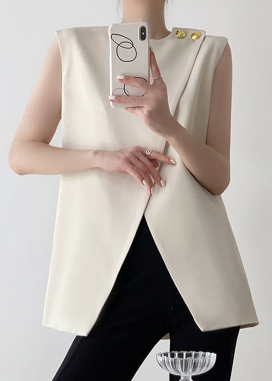 Stylish White Asymmetrical Spandex Tank Sleeveless