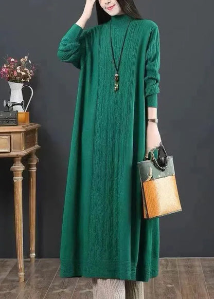 Orange Turtleneck Patchwork Knit Dresses Winter