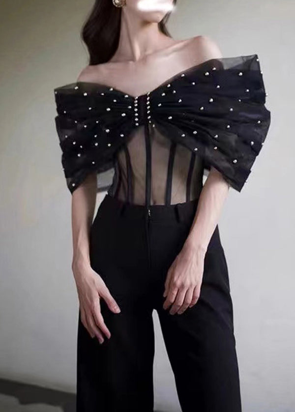 One Shoulder Bow Black Jumpsuit for Summer