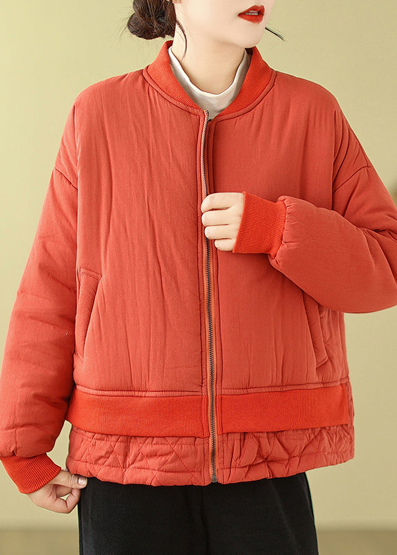 Simple Orange Oversized Patchwork Fine Cotton Filled Witner Coats