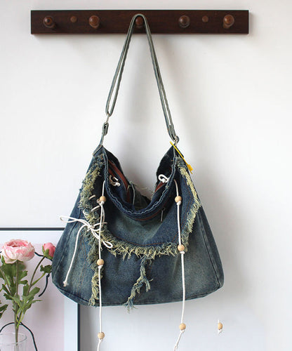 Blue Tassel Patchwork Denim Messenger Bag