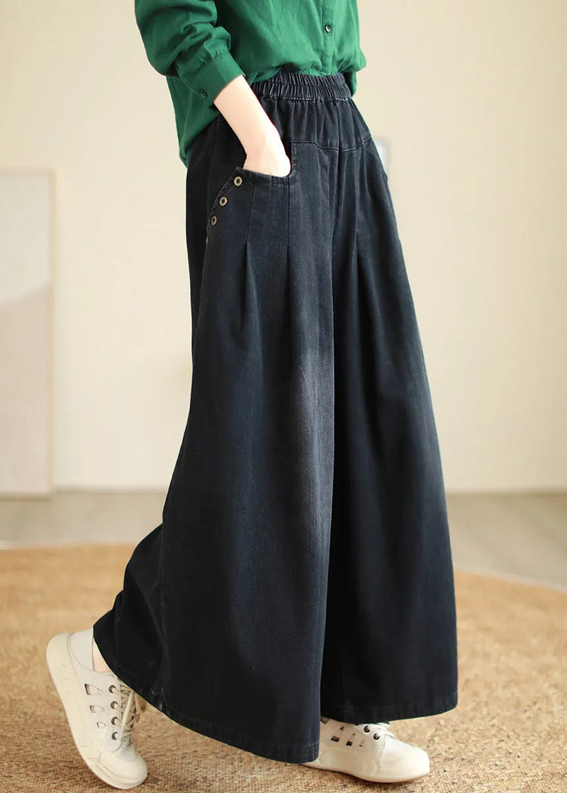 Black High Waist Wide Leg Patchwork Pants