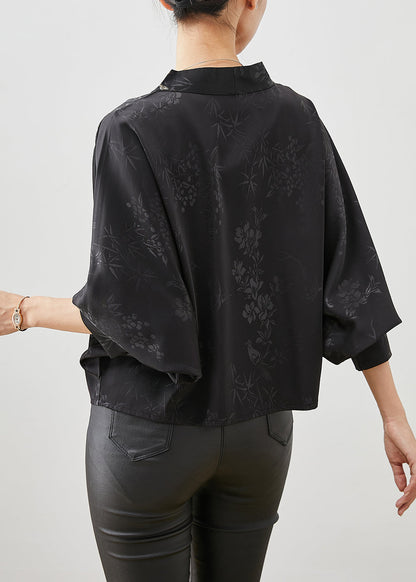 Black Embroideried Tasseled Silk Cardigan Spring