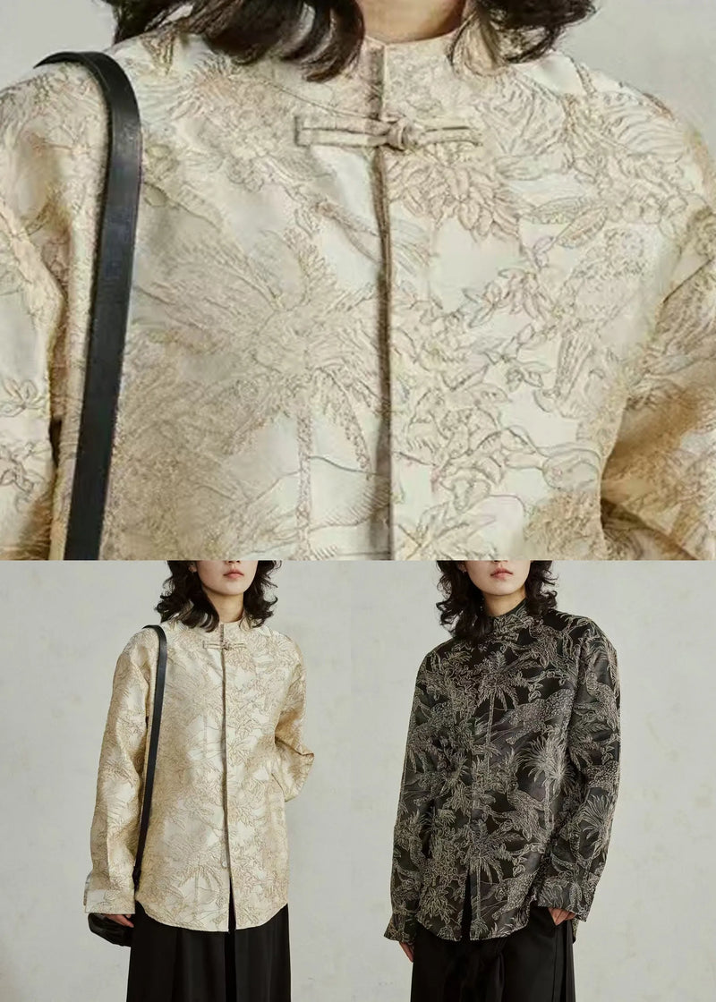Black Stand Collar Jacquard Top Fall