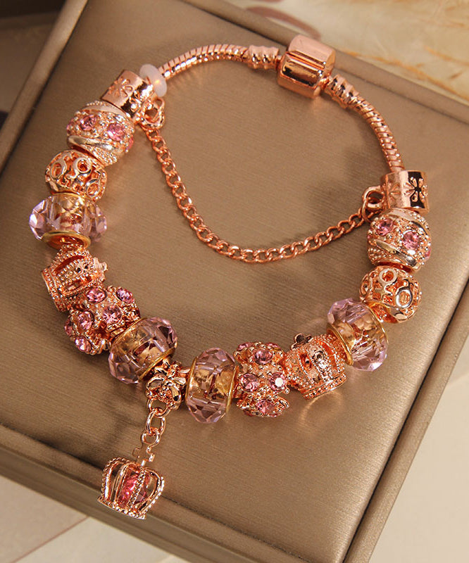 Rose Gold Sterling Silver Crystal Crown Tassel Charm Bracelet