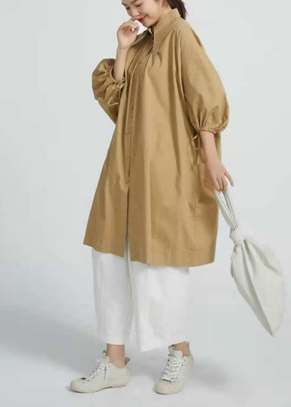 Butterfly Collar Cotton Shirt Dress for Loose Art Smock Dresses