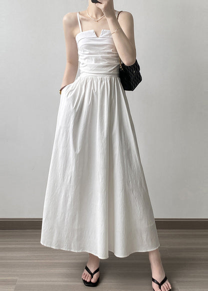 Black Wrinkled Patchwork Cotton Spaghetti Strap Dress Sleeveless