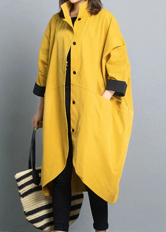 Simple Yellow Button Asymmetrical Design Fall Coat