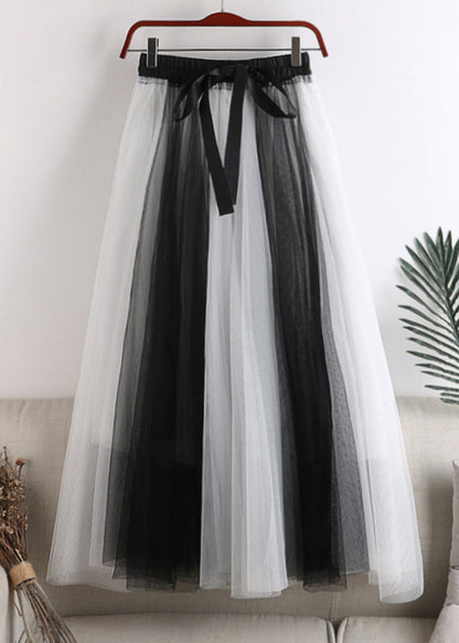 Boutique Pink Black Colour Bow Patchwork Elastic Waist Tulle a Line Skirt Summer