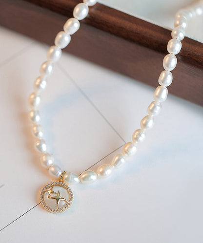 White Alloy Pearl Cat Eye Stone Pendant Necklace