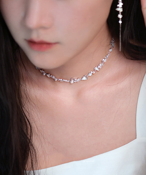 Original Design Asymmetric Pearl Silver Choker