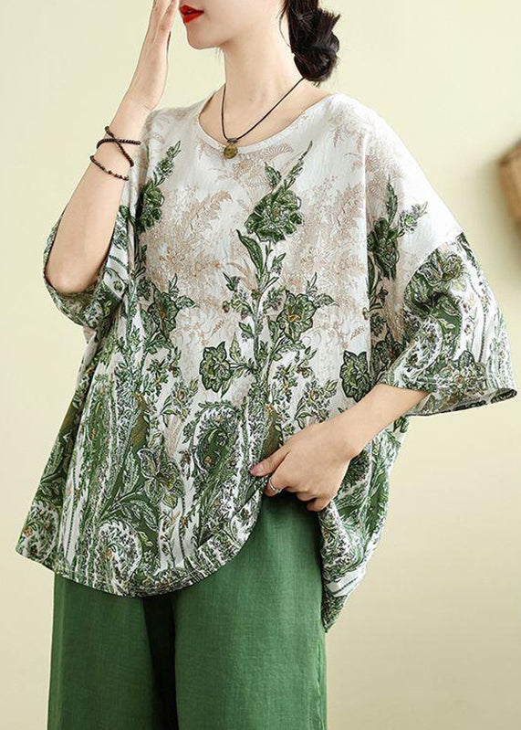 Green O-neck Patchwork Loose Top Summer