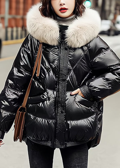 Black Zippered Thick Cotton Blend Jackets Long Sleeve