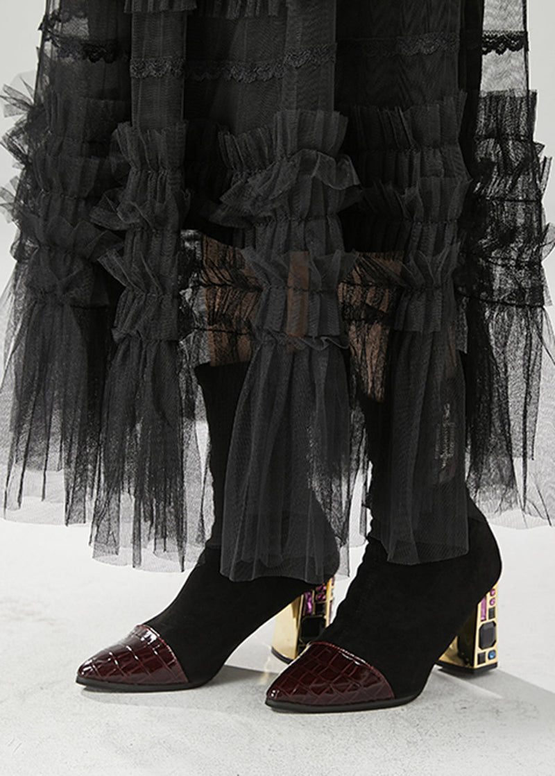 Black Ruffled Tulle Vacation Skirts Fall