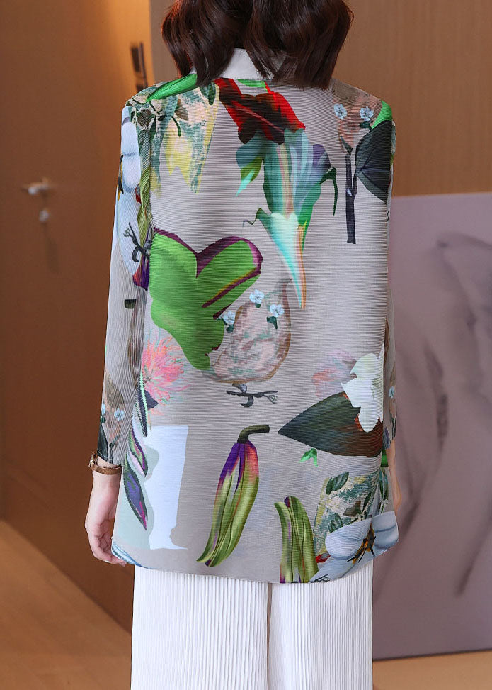 Grey Peter Pan Collar Print Button Shirts Fall
